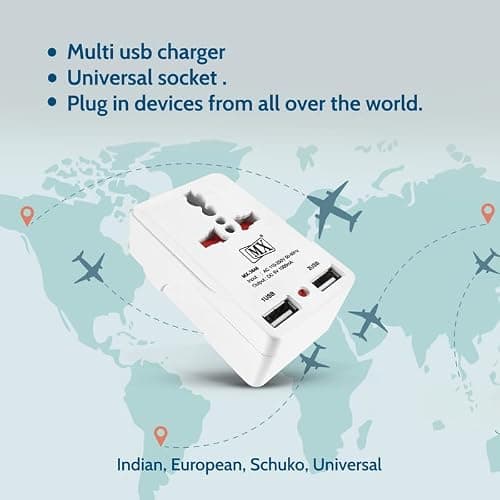 MX Travel Adapter With USB Port, Multi Plug Socket Charger for UK/USA to India Conversion, 2 & 3 Pin Mobile Converter 5