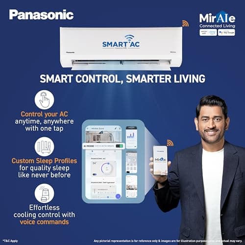 Panasonic 1.5 Ton 3 Star, New Star rated, Premium WiFi Inverter Smart Split AC (DustBuster Tech, Matter Enabled, AI, Higher Airflow, Copper Cond., 8in1 Convertible, 2-Way,PM0.1 Filter,CS/CU-SU18BKY3W, 5