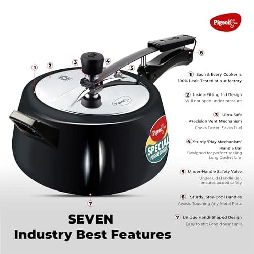 Pigeon by Stovekraft 5 Litre Special Plus Hard Anodised Inner Lid Induction Base Pressure Cooker (Black) BIS Certified, 220 Watts 3
