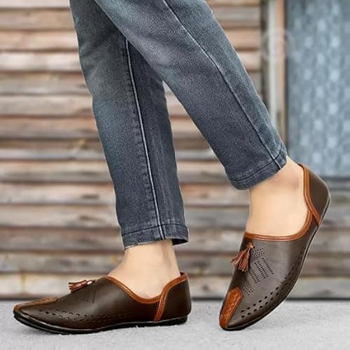 FAXIAN Men's Brown Synthetic Slip_On Trendy/Lightweight & Ethnic Mojaris 06 (UK/India) (2016) 3