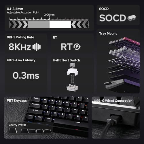 EPOMAKER Aula WIN68 HE 65% Wired Magnetic Keyboard with Adjustable Actuation, Hall Effect Keyboard with 0.3 ms Latency, 8000 Hz Polling Rate, Hot-Swap, for Win/Mac (Black) 3