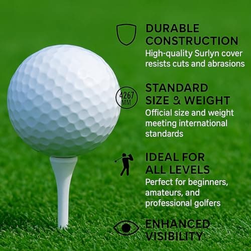 Total Golf Ball Durable Surlyn Cover, 2-Piece Construction, Ideal for Practice & Tournament Play, Suitable for All Skill Levels White Color Standard Size Pack of 1 3