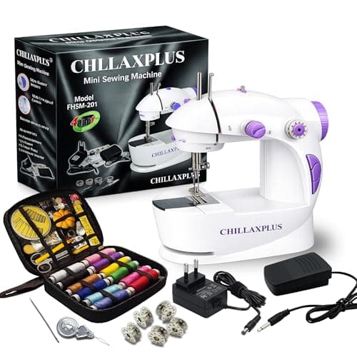 CHILLAXPLUS Stitching Machine - Portable Sewing Machine for Home Use with with 12 Thread Sewing Kit and Foot Pedal, Mini Silai Machine - Compact Tailoring Tool – White