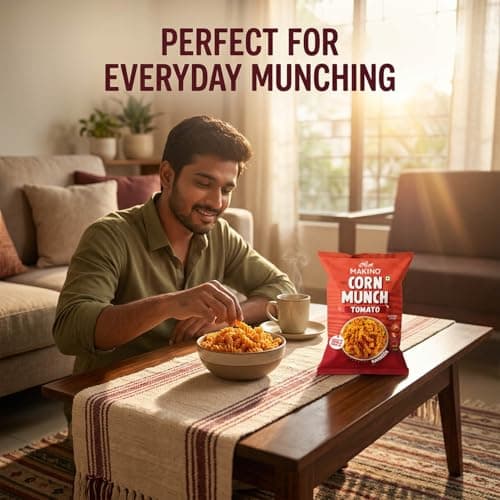 Makino Corn Munch Tomato Flavour Snacks, Ready to Eat, 150g (Pack of 3) - First Time in India | Tangy & Refreshing Flavour, Everyone's Favourite Snack For All Occasions | No MSG, Non-GMO Corn, Zero Tr 5