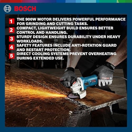 Bosch GWS 900-100 Angle Grinder with 900W Motor, 100mm Disc, M10 Thread, 2-Way Switch & Restart Protection for Heavy Duty Use, Includes Wrench & Box, 6 Months Warranty 3