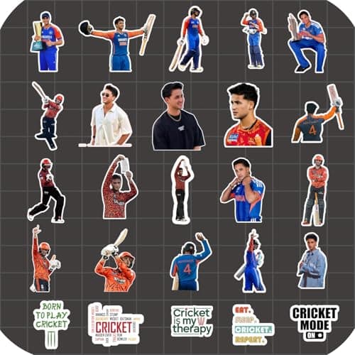 Abhishek Sharma Stickers Pack (25 Pieces) – Cricket Vinyl Stickers for Laptop, Mobile, Water Bottle, Helmet | Waterproof & Durable | Gifts for Cricket Fans | Abhishek Sharma Merch 3