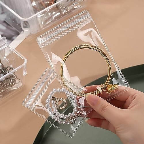 wolpin 17 Pcs Transparent Jewellery Storage Pouches | Clear PVC Zip Lock Covers for Rings, Earrings, Necklaces & Accessories | Durable Jewellery Organizer Bags 2
