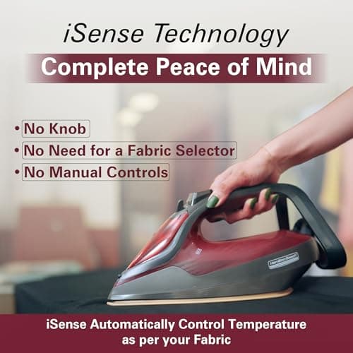 Hamilton Beach Fully-Automatic Steam Iron with iSense Technology, Steam Iron, Intelligent Auto-Temp, iron for clothes, Ceramic-Coated Soleplate with 5-Year Warranty, Auto Standby, 45g/min Steam, Red 2