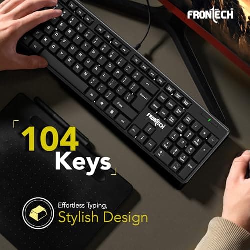 FRONTECH Wired USB Keyboard and Mouse Combo with 104 Keys, 3-Button Mouse, and 1000 DPI Optical Sensor.(KB-0012) 4