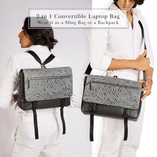 AKS & AD Neogenesis Unisex 2-in-1 Laptop Sling and Backpack | Premium Leather I Unique Design I Eco Friendly I Modern Elegance 3