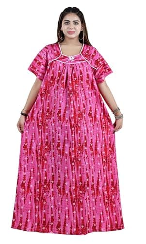 Bejod's Collection Women's Cotton Nighty Maxi Nightdress – Printed Floral Full-Length Nightgown, Plus Size Loose Fit Sleepwear Summer Nightwear for Women XL-3XL (Pink, XXL)