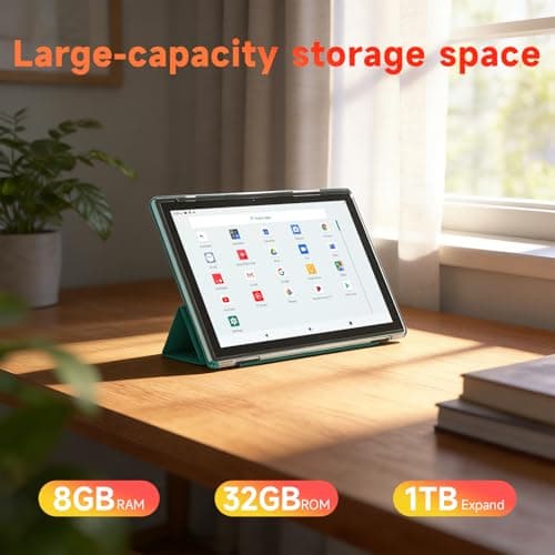 10.1 Inch Android 15 Tablet, 8GB RAM 32GB Storage, HD IPS Display, 5G WiFi 6 ,6000mAh Battery, Dual Camera for Video Call, Tab with Case & Stylus Pen for Work/Study tablet with case (Navy blue) 3