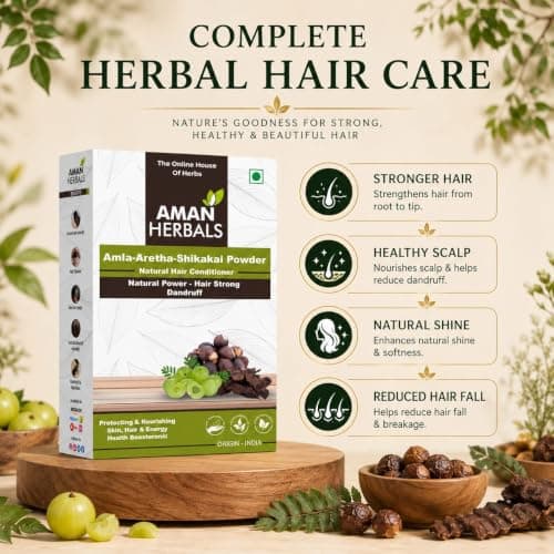 Aman Herbals Amla Aretha (Reetha) Shikakai Natural Pure Powder, Organic Hair Conditioner for Strong Hair and Dandruff Control, Made in India (200gm) 3