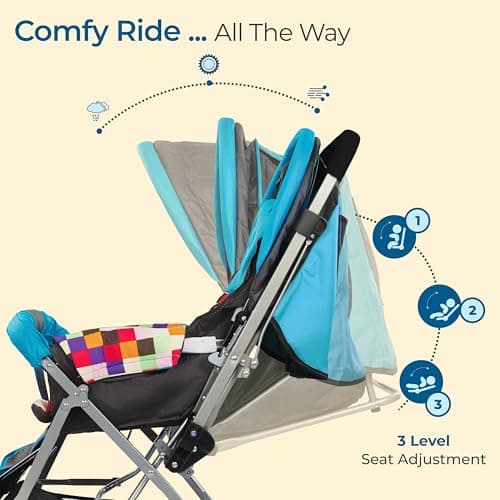 LuvLap Sunshine Baby Stroller / Pram for 0 - 3 Years, New Born / Toddler / Kid, 5 Point Safety Harness, Adjustable backrest, 360° Swivel Wheel, Large storage basket, Reversible Handlebar (Teal) 5