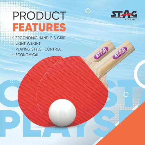 STAG ICONIC 1 Star Table Tennis Playset | 2 Rackets, 3 ABS Balls (White) with Cover | Portable Ping Pong Set for Beginners, Kids & Recreational Players | Home, Outdoor & Training Use 5