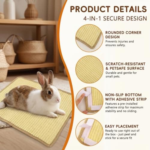 Qpets® Rabbit Cage Mat 40 x 30 cm, Natural Rattan Cooling Mat for Rabbits, Guinea Pigs & Hamsters, Woven Pet Resting Mat for Cages and Playpens 4