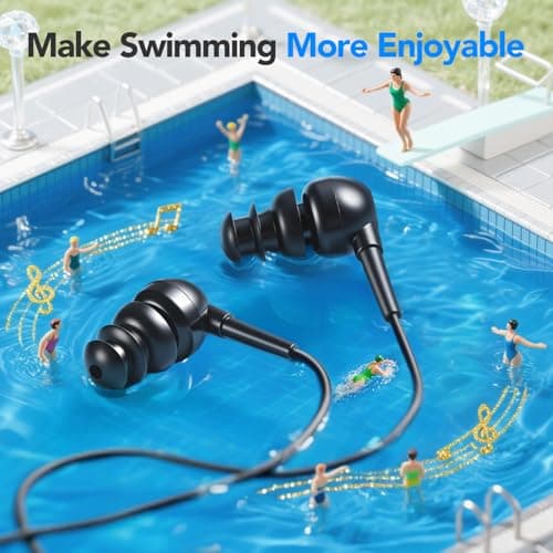 AGPTEK SE11 IPX8 Waterproof In Ear Wired Earphones, Coiled Swimming Earbuds with Stereo Audio Extension Cable, Black 2