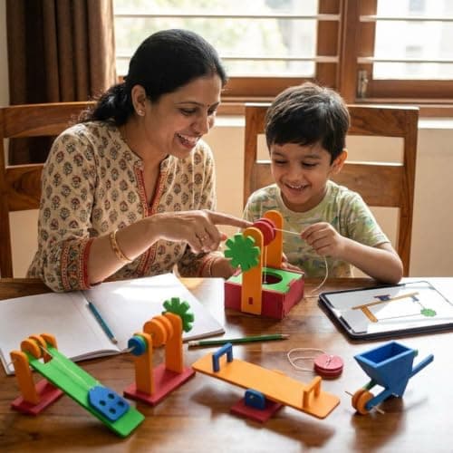 ERH India DIY 6-in-1 Simple Machines Science Experiments Project Kit for Kids STEM Educational Working Model with Wheel & Axle, Pulley, Inclined Plane, Lever Learning Toy for School Students 5