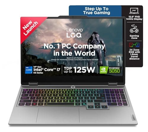 Lenovo LOQ Intel Core i7-14700HX | NVIDIA RTX 5050 8GB (16GB RAM/512GB SSD/144Hz Refresh Rate/440 AI TOPS/15.6" (39.6cm)/Windows 11/Office 2024/Grey/2.4Kg), 83JE01KLIN Gaming Laptop