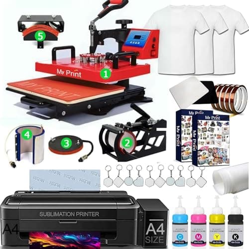 Complete Sublimation Printing Business Setup | T-Shirt & Mug Printing Machine | Heat Press 5 in 1 + Printer + Ink + Paper | Start Small Business | MY PRINT (with Slider Heat Press)