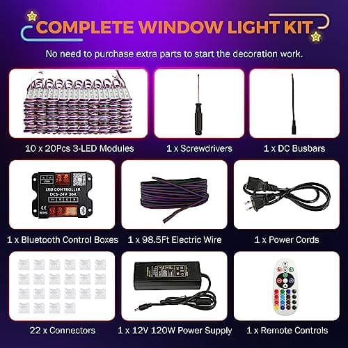 BEAMNOVA LED Strip Kit 30M Commercial RGB Shop Lights Bluetooth Mobile App Control 12V DC Power Supply Remote Connectors 2