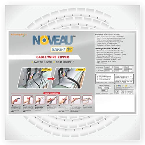 NOVEAU Safe-T 1st Diameter-30mm Length-1.5 Meter,Black | Flexible Cable Organiser with Slider Tool | ﻿Cable Hider | Concealer, Cable Cover for Wire Management | Wire Organizer for PC/Home/Office Desk 3