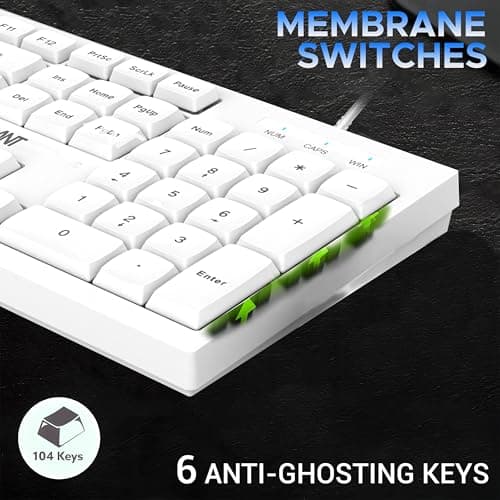Ant MASTER10 Full Size Wired Combo Keyboard and Mouse Set, 104 Keys, 6 Anti-Ghosting, Membrane Switch, 3D Optical Mouse, 1200 DPI, USB Plug & Play, for Windows, Mac, Linux – White 4