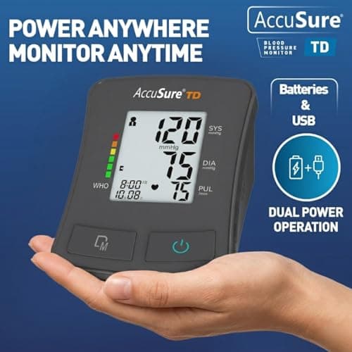 AccuSure TD Fully Automatic Digital Blood Pressure Monitor With Large Display, Most Advance Technology & Accurate Measurement Includes Type-C USB power port 5