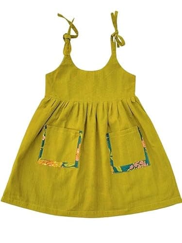 KOSHMOSH Pack of 4 Pure Cotton Frock for Baby Girl| Open Starp Dress with Double Pockets | Soft Fabric I Knee Length Casual Dress for Girls with Astar-Rust,White,Green,Yellow 2-3 Years 4