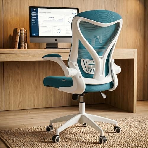 DROGO Premium Ergonomic Office Chair for Work from Home, High Back Computer Chair with Mesh, Flip-up Armrest, Recline, Adjustable Seat & Lumbar Support | Mesh Chair for Office (Blue)
