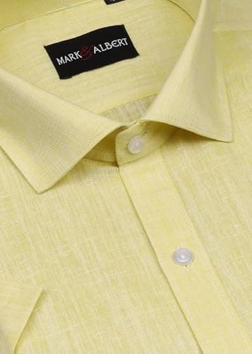 MARK & ALBERT Men's Half Sleeve Cotton Linen Shirt Yellow 3