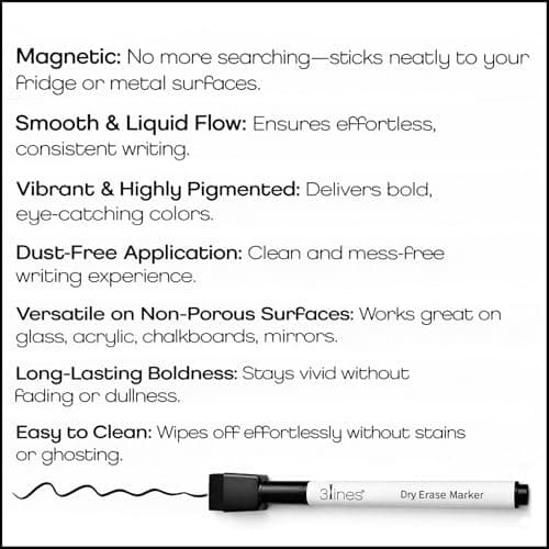 3 Lines Magnetic Whiteboard Marker Pens with Top Cap Duster | Strong Fridge Magnet Marker | Quick Dry and Wet Cleaning| No Smearing | Black (Set of 2) 4