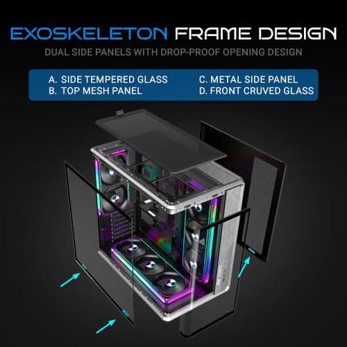 Ant Esports Crystal X8 Arc Mid Tower Gaming Cabinet | Panoramic 270° Tempered Glass, Supports BTF Back-Connect ATX Motherboards, Pre-Installed 8X 120mm ARGB Fans, 360mm AIO Support | Black 5
