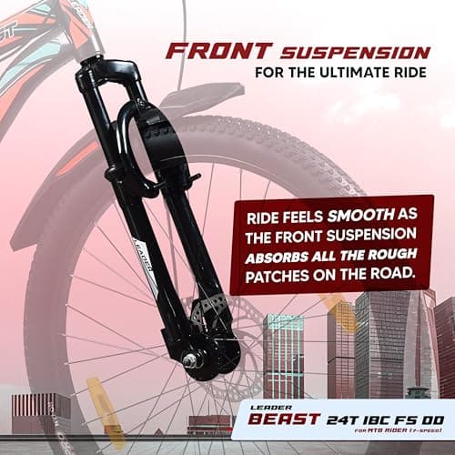 Leader Beast 24T IBC Premium 7 Speed Cycle for Kids with inbuilt Carrier | Gear Bicycle with Front Suspension & Dual Disc Brakes | Ideal for 10+ Years - Matt Black 5