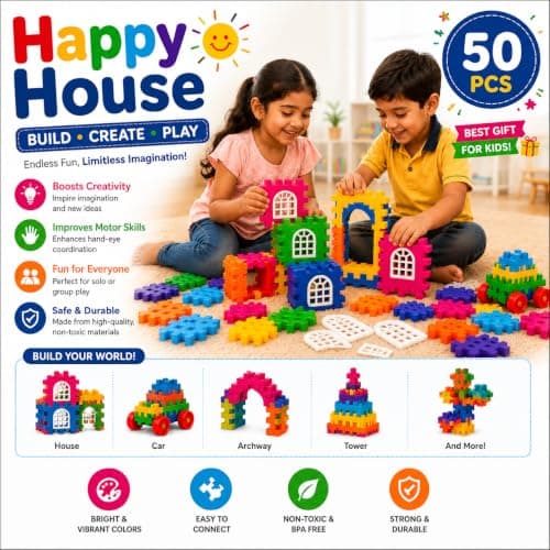 Happy House Building Blocks Set – 50 PCS Educational Construction Toy for Boys & Girls 4