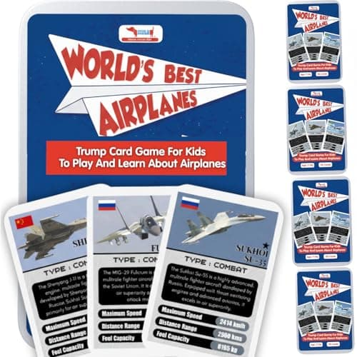 CocoMoco Kids Airplane Trump Card Game for Kids, Learning Games and Educational Playing Cards, Birthday Return Gift for Kids Ages 6-7, 8-10, 11-12 Year Old Boys and Girls (Pack of 10)