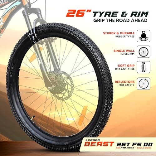 Leader Beast 26T Mountain Cycle for Men with Front Suspension and Dual Disc Brake with Complete Cycle Accessories | Without Gear Cycle - Ideal for 10+ Years (Frame: 18 Inches) (26T, Matt Black) 5