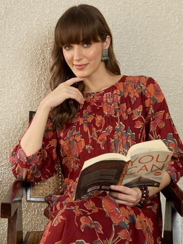 INDO ERA Women Maroon Pure Cotton Co-Ord Set | Kurta Pant Set for Casual Wear,IESTR12359M | Co Ord Set For Women Stylish | 2