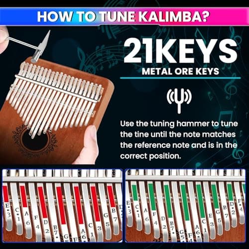 amiciSound Thumb Piano 21 Keys Musical Instrument Kalimba with Engraved Notes and Tuning Hammer and Protective Carry Bag 6