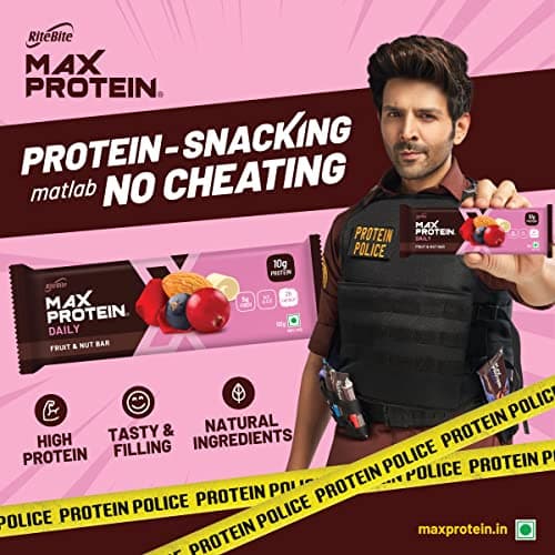 RiteBite Max Protein Daily Fruit & Nut Protein Bars with 10g Protein, 5g Fiber & Vit. A, C, E | No Cholesterol & Trans Fat For Upto 2h of Energy, Healthy Snack, 50g (Pack of 24) 2