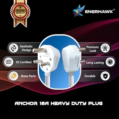 ENERHAWK 16A Heavy Duty Extension Board 3000W | High Load Power Strip with Pure Copper Wire | 16 Amp Socket for AC, Refrigerator, Geyser & Industrial Appliances | 16A Extension Chord | Made in India 4