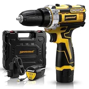 TOMAHAWK® T7400 12V Cordless Screwdriver and Drill Machine - 1350RPM - Reversible switch Multi-Torque Clutch, 10mm Keyless Chuck - 2x1.5Ah Battery with BMC case
