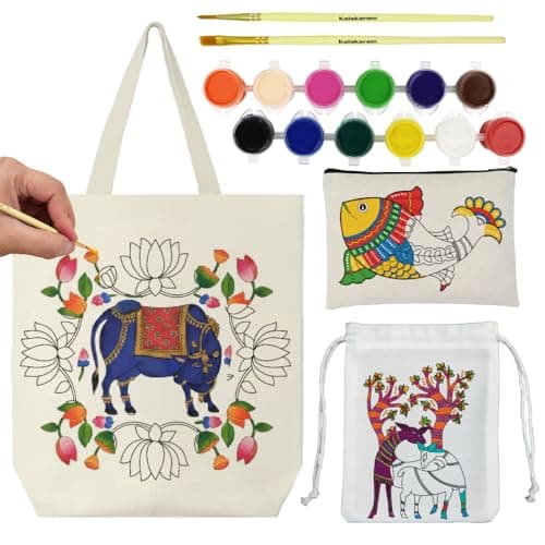 Asian Hobby Crafts Ethnic Art & Craft Painting Kit On Fabric | Learn 3 Traditional Indian Art Forms – Madhubani, Gond & Pichwai Printed | Creative Educational DIY Craft Set for Boys & Girls | Cultural
