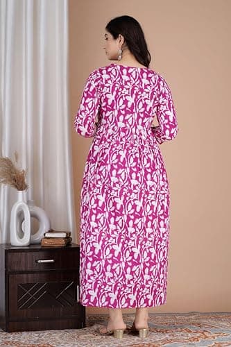 Murli Kurti Women Pure Cotton Regular Pure Cotton Floral Printed Gowns/Maternity Wear/Feeding Gown A-Line Maternity Feeding Dress Maternity Kurti Gown -(Purple-3XL) 3