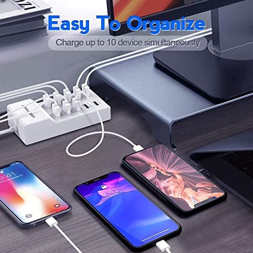 RuhZa USB Charging Stations 60w12A 10 Ports Multiple Charging Block/Power USB Strip for iPhone Android Smartphone Tablet Smart Watch Air-Pods Samsung and Multiple Charger Plug (RT-10P-USB-HUB-01) 3