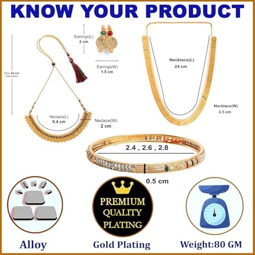 ZENEME Gold Plated and Bangles & Maharani Temple Coin Necklace Set for Women & Girls (Design_01, 2.4 Inches) 5