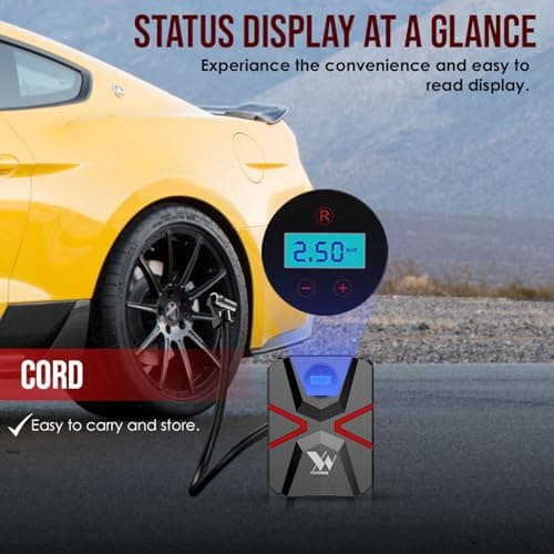 Yearwin 1+1 Year Warranty T Edition Digital Tyre Inflator - 12V Portable air Compressor with Auto shutoff 150PSI Black and Red 3