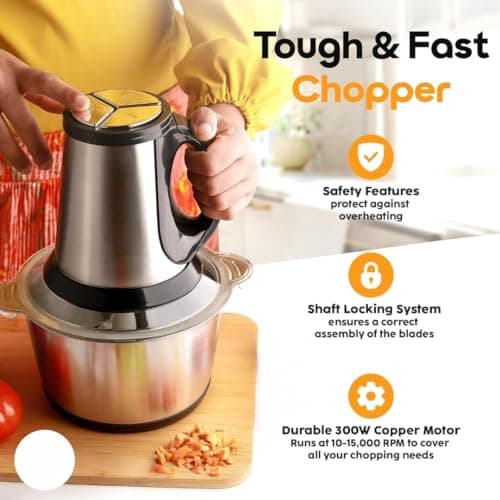 Dealsure Electric Chopper for Kitchen | 2 LTR Vegetable & Meat Chopper with Stainless Steel Body, Bowl & Motor | Mixer Grinder 2