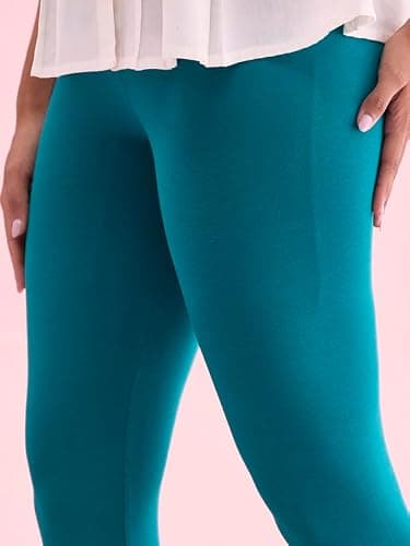 GO COLORS Soft Cotton Stretch Ankle Length Leggings for Women | Breathable, Mid Rise, Jade Green 4