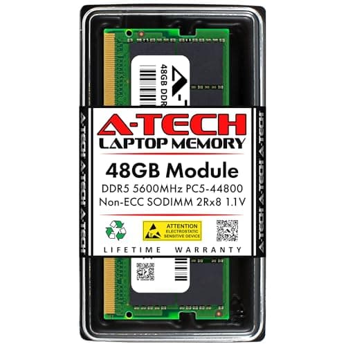 A-Tech 48GB DDR5 5600MHz PC5-44800 CL46 SODIMM 2Rx8 Dual Rank 1.1V Non-ECC Unbuffered SO-DIMM 262-Pin Laptop Computer RAM Memory Upgrade Module